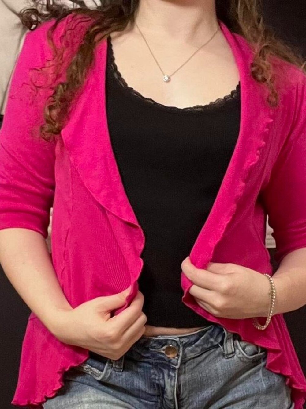 🧁y2k hot pink ruffle cardigan small